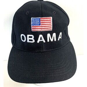 SWT Obama American Flag Black Baseball Hat Cap OSFM VTG